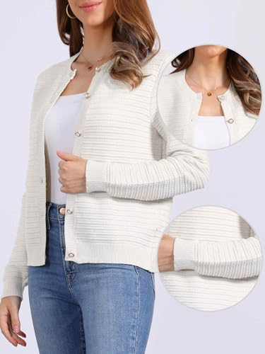 Allegra K Knit Cardigan for Women Sweater Crew Neck Long Sleeve Open Front Button Down Fall Winter Outerwear2