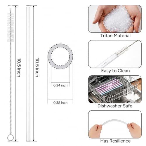 Image of Replacement Straws Compatible with 30 oz Stanley Quencher Tumbler, 10.5 Inch Clear Reusable Straws, Drinking Cup Accessories, 6 Pack