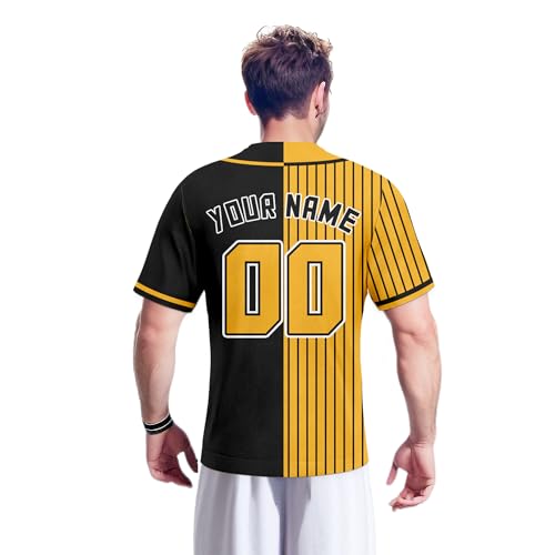 Camiseta personalizada de béisbol con rayas bicolor, nombre de equipo y número, para fans de softbol para hombres, mujeres y niños miniatura 2