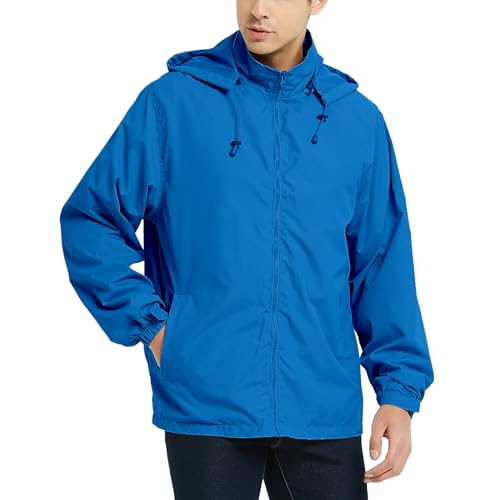 Image of Mywu Men's Water-resistant Rain Jacket Lightweight Windbreaker Hooded Rain Coat for Adults Outdoor Hiking Camping