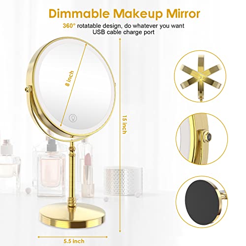 Image of DEIOVWXS Makeup Mirror, Rechargeable Vanity Mirror with 3 Lights, 1X /10X