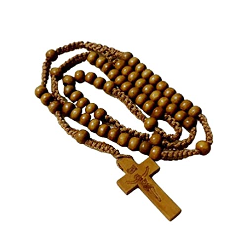 Lamala Perles Bois Croix Chapelet Collier Bijoux Charme Ornements pour Anniversaire Mariage Festival Décorations Fête Collier Chapelet en Bois