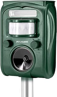 PESTGURU Solar Animal Repeller, 2022 Ultrasonic Mole Repellent, Rat, Squirrel, Deer, Raccoon, Skunk, Rabbit, Mole, Dog, Cat, Waterproof with Motion Detector, USB Rechargeable, Flashing Light (Green)…