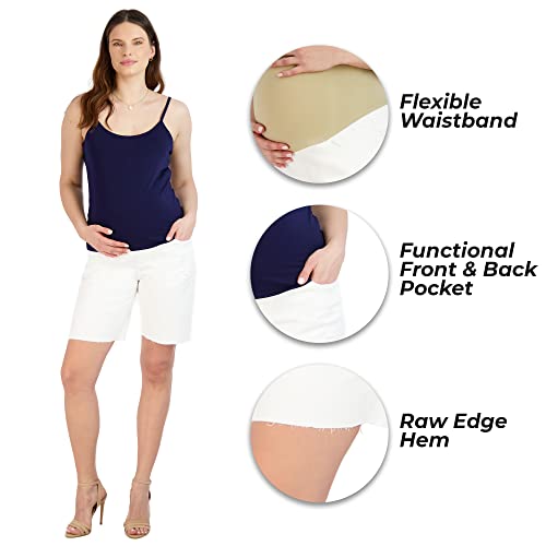Savi Parker Women's Maternity Shorts Bermuda 9 Inch - Mom To Be Comfy Activewear - Pregnant Women Clothes For Summer, Everyday Wear, And Casual Wear - Bci Certified (White, Extra Large) #TOP4