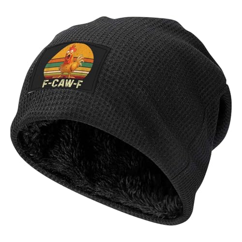 F-Caw-F Angry Chicken Pullover Hat Waffle Knit Cap Warm Winter Cap Outdoor Hat for Men Women Black