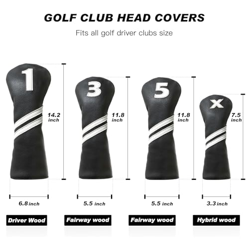 4pcs PU Leather Golf Head Covers