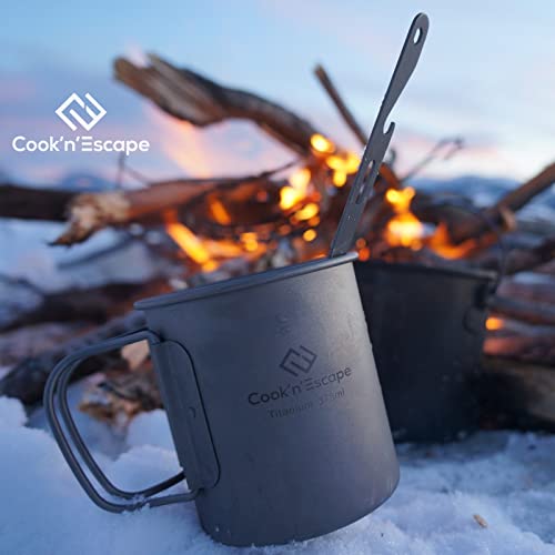 Image of COOK'N'ESCAPE Titanium Camping Pot, Camping Cookware Set, 2 in 1 Pots and Pans Set with Folding Handle, Ultralight Camping Frying Pan Open Over Fire Food Cooking for Outdoor Backpacking Hiking Picnic