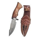 Natural Ash Wooden Handmade Damascus Steel Hunting Knife, Hand Forged Camping Knife, Gift For Him A-096