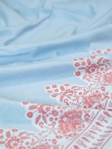 Image of Tranquebar Curtain Co. Window Curtains 5 Feet, 60-65% Room Darkening, Blue-Coral Floral Print, Cotton Curtains for Window, Cotton Curtains 5 Feet Long Set of 2, BackTab Loops, Zia (152 cm) - Set of 2