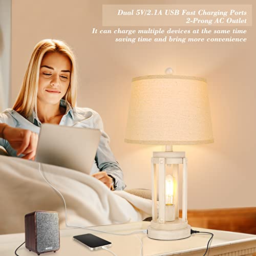 Wihtu Table Lamps Set Of 2 With Usb Ports, 3-Way Dimmable Farmhouse Bedside Touch Lamp, Bedroom Nightstand Lamp With Ac Outlet, Rustic Industrial Desk Lamps For Living Room Reading, Bulbs Included #TOP5