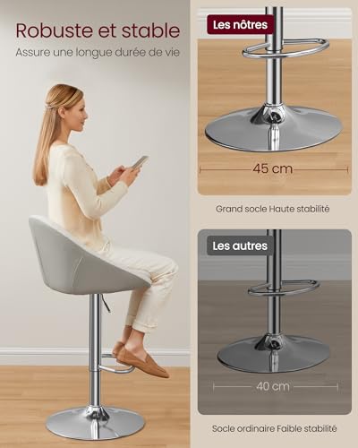 Tabouret de Bar Réglable Tissu/Pu Blanc Crème VASAGLE