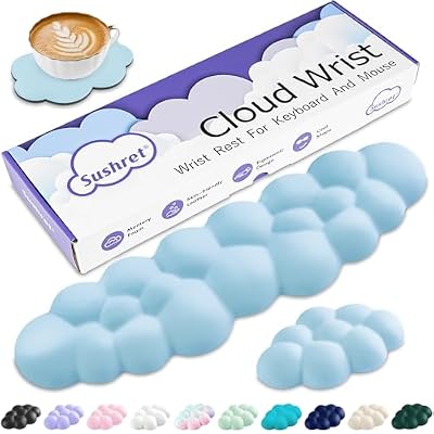 Sushret Cloud Wrist Rest Keyboard, Cloud Keyboard Wrist Pad Set with PU Leather Memory Foam, Cute Arm Rest for Palm Support, PC/Gaming Desk Accessories/Office Setup/Computer Hand Cushion - Blue