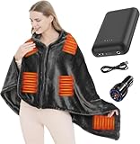 ZUSKYZU Cordless Heated Shawl,USB Heated Blanket Throw, Wearable & Portable Heating Electric Blanket for Adults, Large Size 71' × 36',3 Levels & 8 Heating Zone Shawl for Indoor & Outdoor, Dark Grey