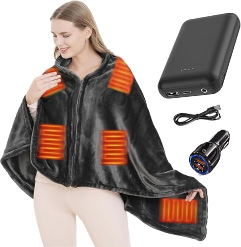 ZUSKYZU Cordless Heated Shawl,USB Heated Blanket Throw, Wearable & Portable Heating Electric Blanket...