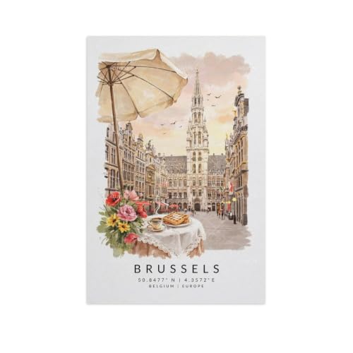Poster voyage Bruxelles aquarelle 60x90cm art mural vintage paysage urbain