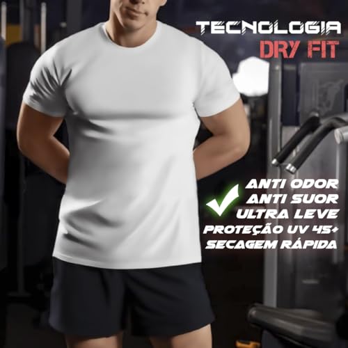 Kit 3 Camiseta Masculina para Treino Dryfit Proteção UV Academia Crossfit (M, Preto. Marinho, Branco
