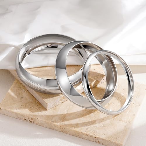 Rcidan Chunky Silver Bangle Bracelets for Women, Dainty 14K Silver Plated Big Stackable Bangles Set, Trendy Cuff Bracelet Stack Fashion Jewelry Gifts — view 2