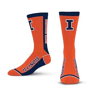 For Bare Feet NCAA ILLINOIS FIGHTING ILLINI MVP Crew Sock Team Color Large