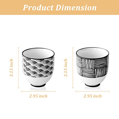 Kikyouya Japanese Tea Cups Komon Ceramic Set, Hand-Drawn Patterns, Porcelain Tea Cups Dishwasher Safe For Hot Cold Drinks Set Of 2 (Seikaiha-Ichimatsu) #TOP1