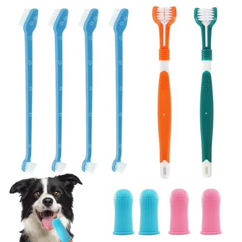 Zahnreinigungsset 2 Stück Dreifach Köpfe Hundezahnbürsten, 4 Finger Zahnbürste, 4 Doppelköpfige Zahnbürste, Zahnbürste für Hunde Kleine/Katze Mittelgroße und Große Haustiere