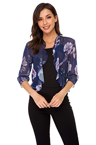 Image of Women's Open Front Cropped Cardigan 3 /4 Sleeve Casual Shrugs Jacket Draped Ruffles Bolero Cardigan