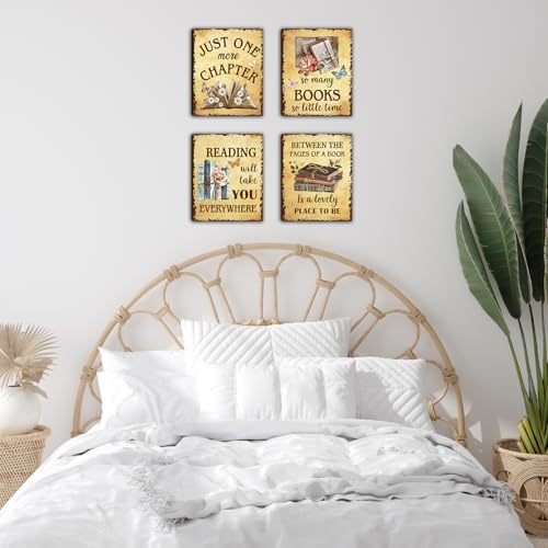 Image of CHDITB Literary Book Quotes Canvas Wall Art, Vintage Reading Theme Wall Decor, Botanical Floral Bookish Framed Poster, Read Books Artwork, Retro Inspirational Prints for Library Classroom 8 inchx10 inchx6