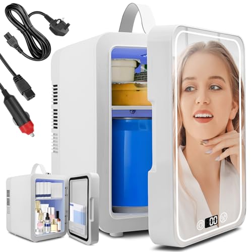 Gdsode Mini Fridge, 6L/6 Cans Mini Fridges Cold & Warm, Car Fridge, >25dB, Adjustable temperature, LED Temperature Display, Car/Home Mini Refrigerator for Drinks, Cosmetics, Facial Mask, Snacks