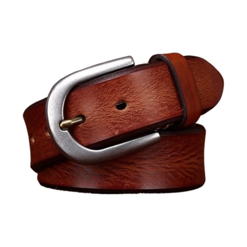 Mens Womens Distressed Belt Genuine Cowhide Leather Handcrafted Waist Strap with Stainless Steel Buckle 38mm Wide