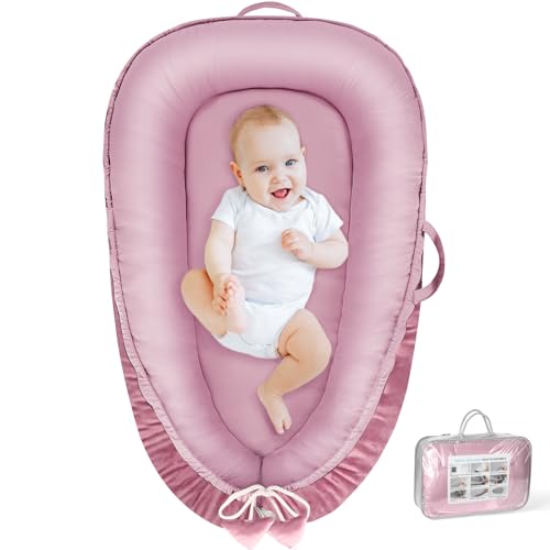 Image of BBWOO Baby Lounger - Baby Lounger for Newborn 0-24 Months, Breathable & Soft Cotton and Velvet Cover Baby Nest, Portable Cozy Infant Lounger for Home and Travel, Ideal Baby Essentials & Shower Gifts