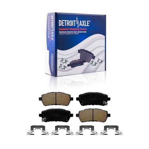 Image of Detroit Axle - Drilled & Slotted Front Brake Kit for 2011-2019 Ford Fiesta | Brake Rotors Ceramic Brake Pads 2011 2012 2013 2014 2015 2016 2017 2018 2019 Replacement 10.15 inch inch Front Rotors
