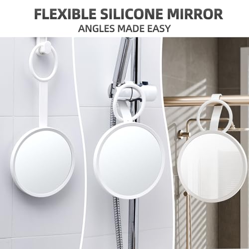 Image of TAILI Shower Mirror Fogless for Shaving, Silicone Fog Free Hanging Mirror for Travel Camping, Shower Accessories, Bathroom Accessories,Shatterproof - Gifts for Men, Women,White