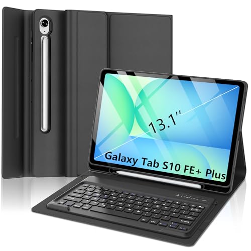 Keyboard Case for Samsung Galaxy Tab S10 FE+ Plus 13.1inch 2025, Magentic Protective Cover with S Pen Holder, Detachable Wireless Bluetooth Keyboard, Precise Cutouts, Auto Sleep/Wake,Adjustable Angles
