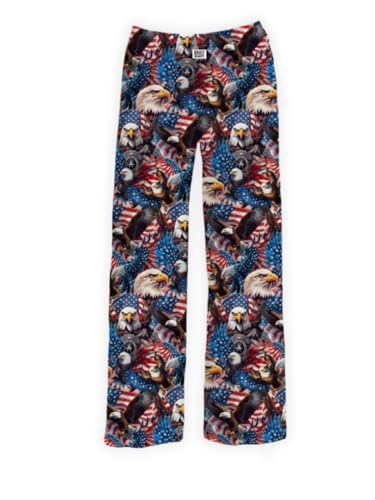 BRIEF INSANITY Lounge Pajama Pants for Men and Women | Unisex Patriotic USA Print Bottoms - Comfy Ultra Soft Novelty Loungewear Pants (Eagle Head Flag USA XX-Large)