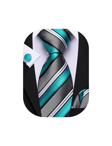 Image of Barry.Wang Mens Tie Set Plaid Check Neckties Formal Business Wedding Luxury Pocket Square Cufflinks