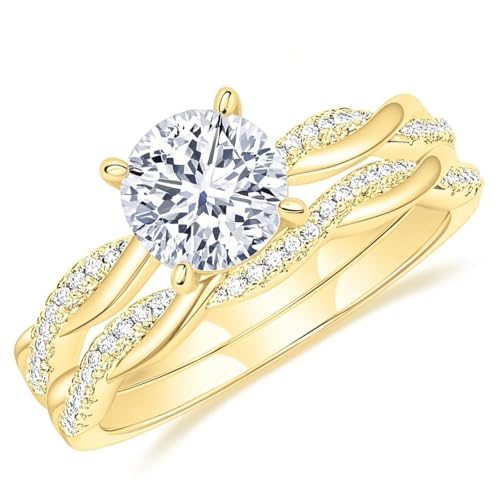 IGI CERTIFIED Personalized 10K/14K/18K Gold Lab Grown 1 to 3 ct Round Cut Cathedral Solitaire Diamond Twisting Infinity Pave Set Engagement Rings for Women D Color VVS Clarity Size 3 to 15
