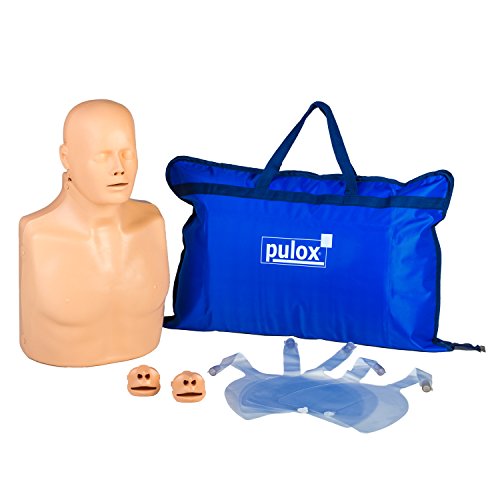 Pulox Reanimationspuppe Erste Hilfe Trainingspuppe Übungspuppe Practi-Man Advance Esmarch Handgriff Funktion Reanimationspuppe mit Gesichtsmaske, 5 Luftbeuteln und Tragetasche