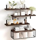 Garselay 4Pcs Repisas para Baño,Estantes Flotantes con Cesta de Alambre y Valla Metálica,Capacidad de Carga de 40LBS,No...