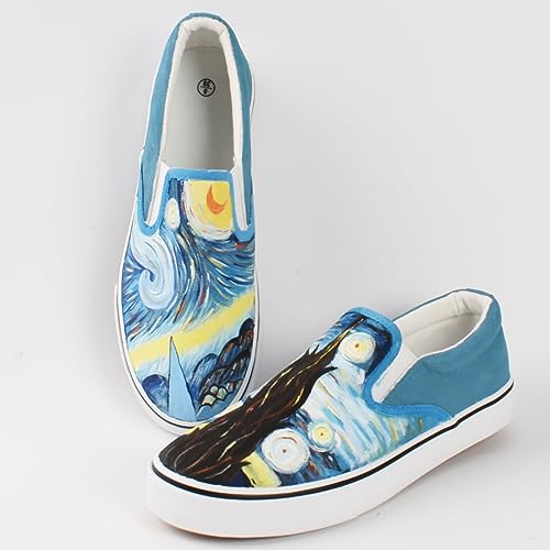 Starry Night Slip-On Canvas Shoes – Handmade Art Sneakers with Famous Painting Design, Comfortable Unisex Flats for Travel & Walking3