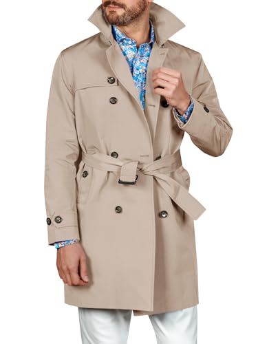 Image of Runcati Mens Double Breasted Trench Coat Notched Lapel Windbreaker Jackets Causal Overcoat With Belt
