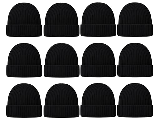 12 Pack Winter Beanie Hats for Men Women, Warm Cozy Knitted Cuffed Skull Cap, Wholesale
