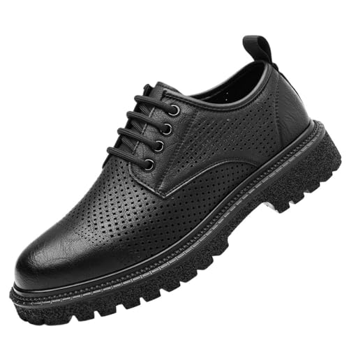 Men's Breathable Hollow-Out Leather Loafers Summer Business Casual Dress Shoes Thick Sole Comfortable Oxford Sandals for Men