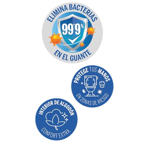 Bayeco - Guantes reutilizables Protect Antibacterias - Extra-protección para la limpieza de tu baño - Color Azul - Interior flocado para menor sudoración y mayor confort - 1 Par - Talla M - imagen 4