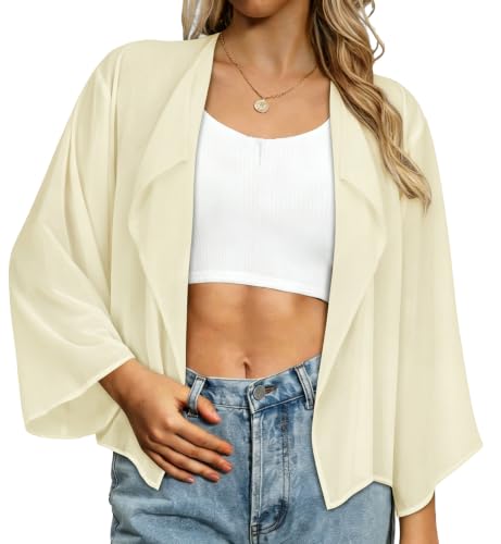 Image of Womens Summer Tops Short Shrugs Kimono Cardigans Casual Chiffon Bolero Jackets 2026