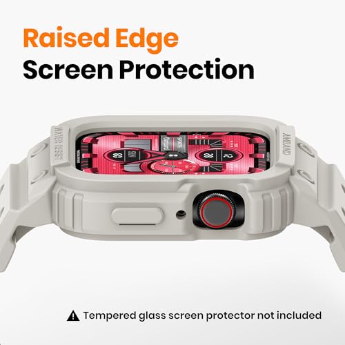 Image of amBand Compatible for Apple Watch Band 45mm 44mm 42mm with Bumper Case, Clear Cute Women Strap for iWatch SE 3 SE 2nd SE Series 9 8 7 6 5 4 3 2, Sport Jelly Protective Cases Protector, Sand White