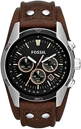 Fossil Men’s Coachman Quartz Stainless Steel and Leather Casual Cuff Watch