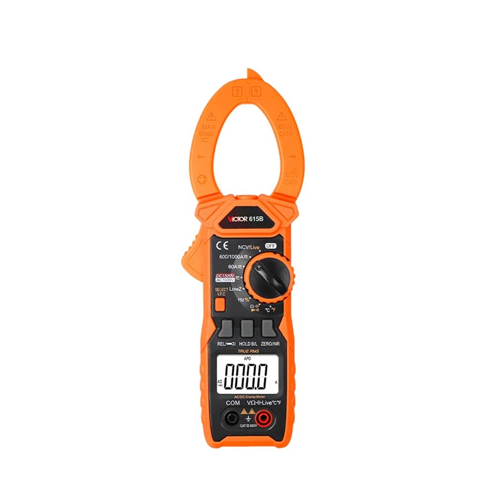 GuliTech VICTOR 615B Digital Clamp Meter Multimeter 5999 Counts, Measures AC/DC Voltage Current Resistance Capacitance Frequency Temperature Live Wire Diode Continuity Test (VICTOR 615B)