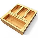 DALSHABET Bamboo Storage Bag Organizer, 4 Separate Food Storage Bags, 12x14 Baggie Organizer Dispenser for All Brands Gallon, Snack, Sandwich & Quart Slider Bags Beige