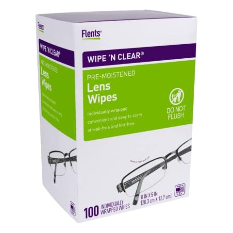 Flents Lens Wipes, Wipe 'N Clear, 100 Count, Pre-Moistened, Streak-Free, Safe for Glasses, Sunglasses, Anti-Fog, Gentle Cleaning, Clear Vision, Individually Wrapped for Travel & Convenience Cover