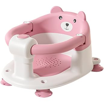 UBRAVOO Baby Bath Seat for Babies from 6 Months Non-Slip Bear Shape Baby Bath Seat for Babies to Sit Safe Bathtub Chair for Infants and Newborns with 4 Suction Cups Pink