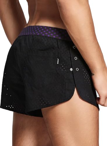 MIZOK Mens Mesh Large Split Side Boxer Shorts Side Button Lounge Shorts Breathable Underwears3